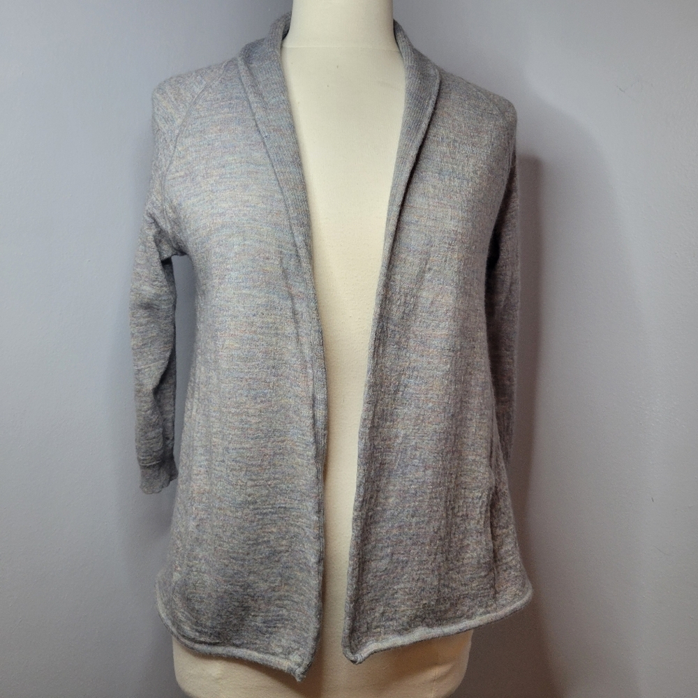 Theory Wool Liliane Kaleidoscope Shawl Cardigan Alpaca Sweater Grey Women Med